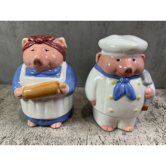 Vintage Clay Art PIG OUT Salt & Pepper Shakers 1992 Chef & Baker 5” Tall READ - Picture 1 of 10